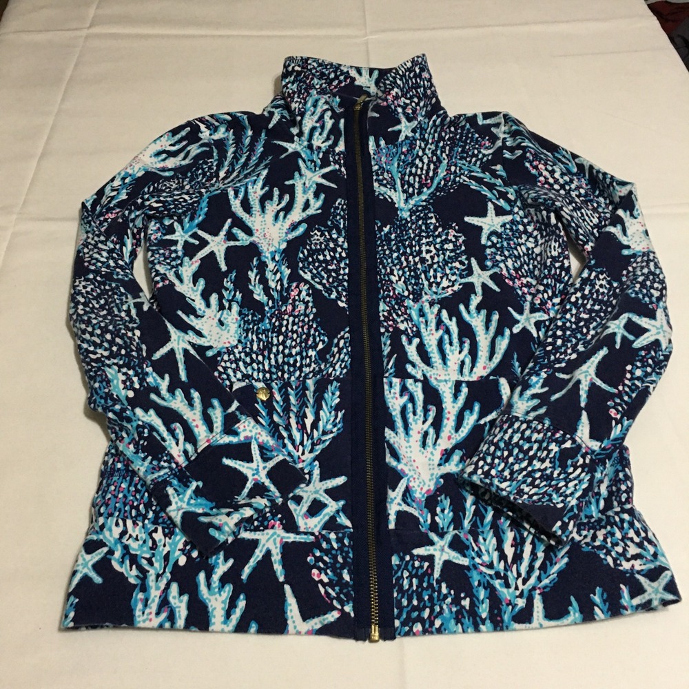 Lilly Pulitzer Leona zip-up jacket Womens Size Small Coral Starfish Blue